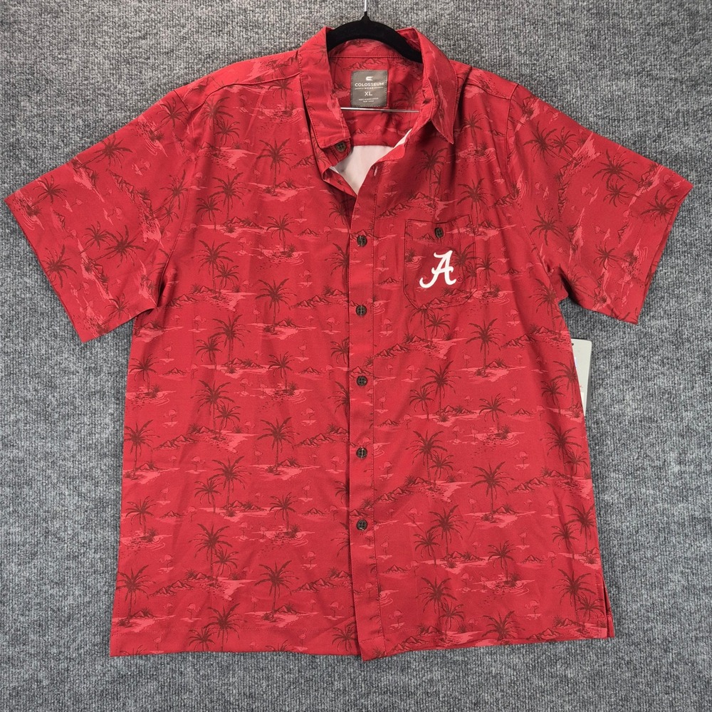 Alabama Crimson Tide Colosseum Hawaiian Shirt Men's XL Flamingo Palm Tree NWT